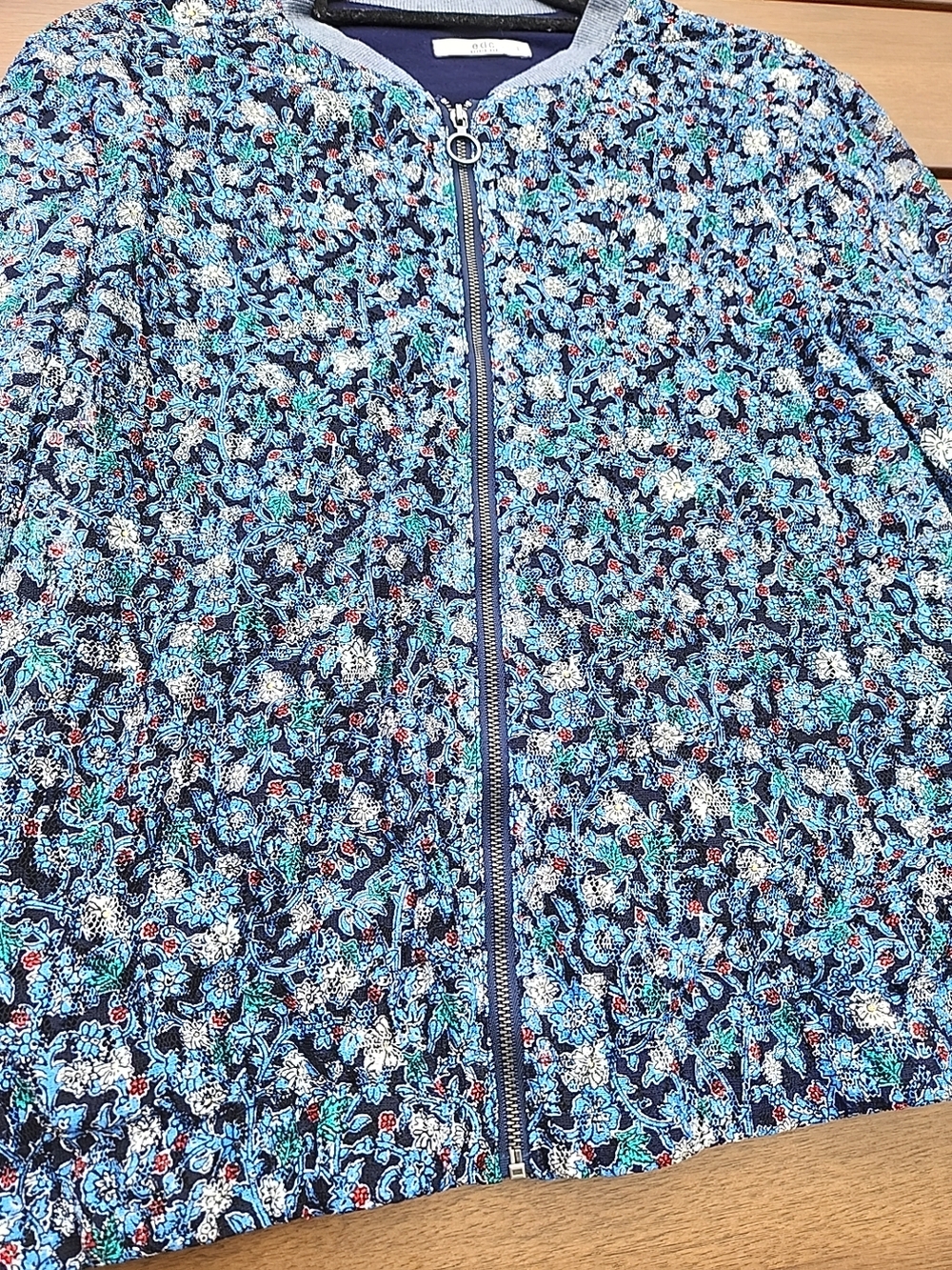 Edc Floral Blue Zip-Front Pea Coat - Picture 5 of 11